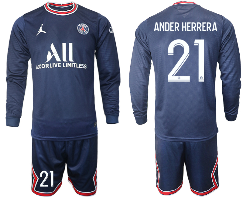 Men 2021-2022 Club Paris St German home blue Long Sleeve #21 Soccer Jersey
